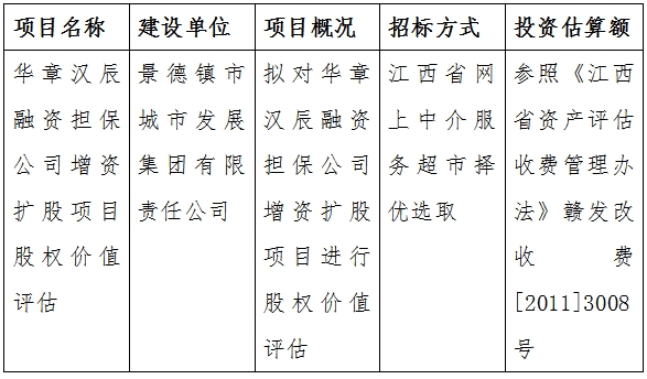 華章漢辰融資擔(dān)保公司增資擴(kuò)股項目股權(quán)價值評估計劃公告