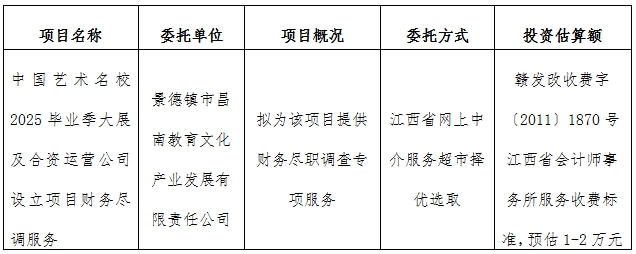 中國藝術(shù)名校2025畢業(yè)季大展及合資運營公司設立項目財務盡調(diào)服務計劃公告