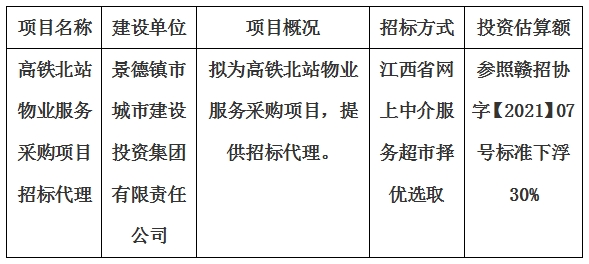 高鐵北站物業(yè)服務采購項目招標代理計劃公告