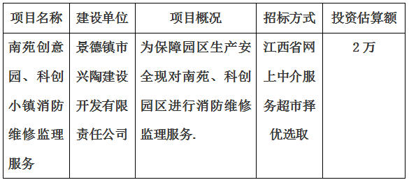 南苑、科創(chuàng)消防維修監(jiān)理服務(wù)項(xiàng)目計(jì)劃公告